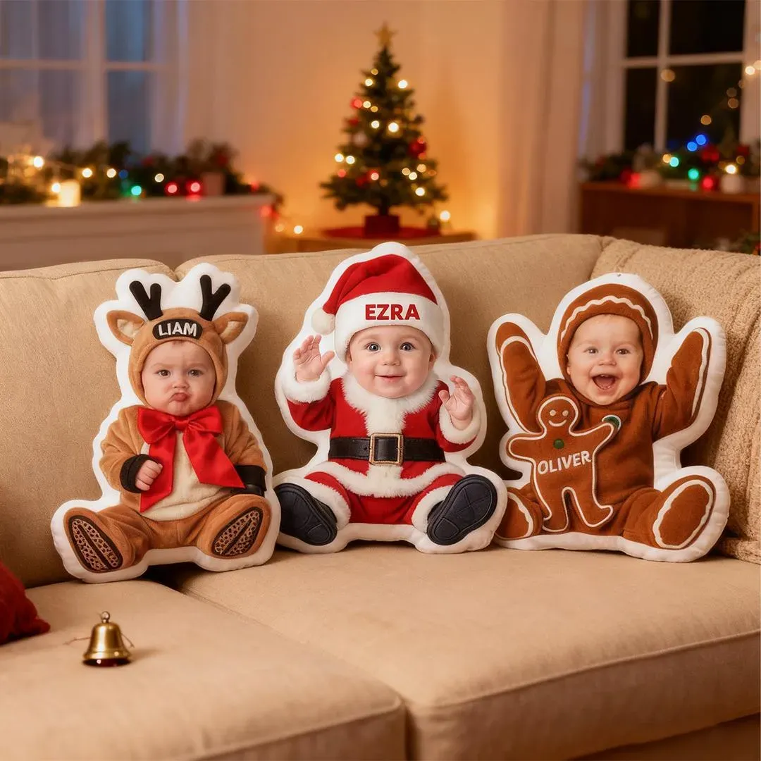 Custom Christmas Reindeer Pillow with Name, Personalized Plush Cushion, Xmas Gift for Children