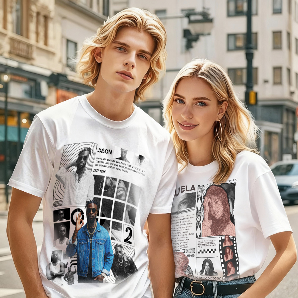 Custom Photo Vintage Tee Rap Star Slim-Style Shady Vibes Personalized Name T-shirt Couple Gifts Black