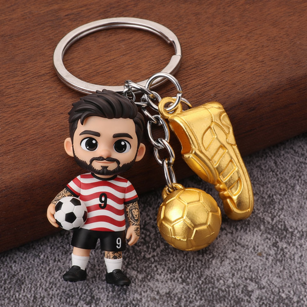 Personalized 3D Figue Keychain Photo Custom Soccer Fever Game Day Fan Culture Gift for Soccer Lovers
