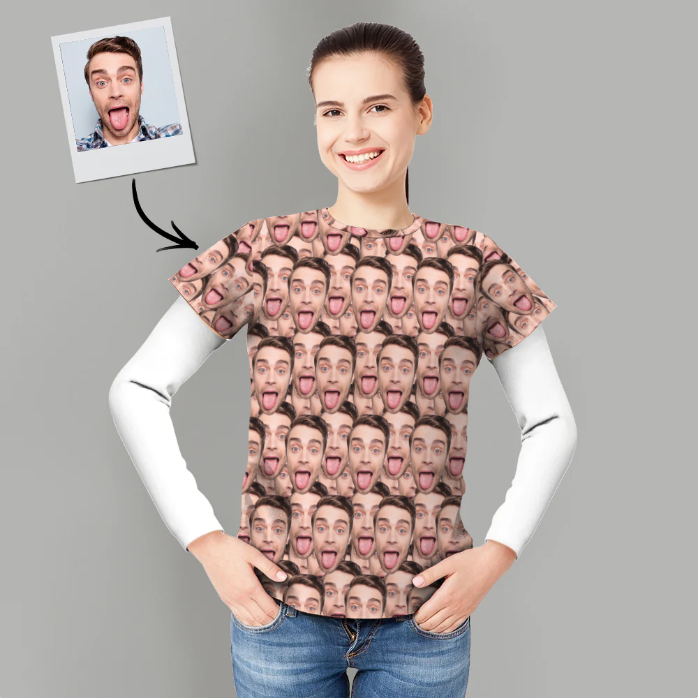 Custom Face T-shirt Women's T-shirt Mash Funny T-shirt for Gift