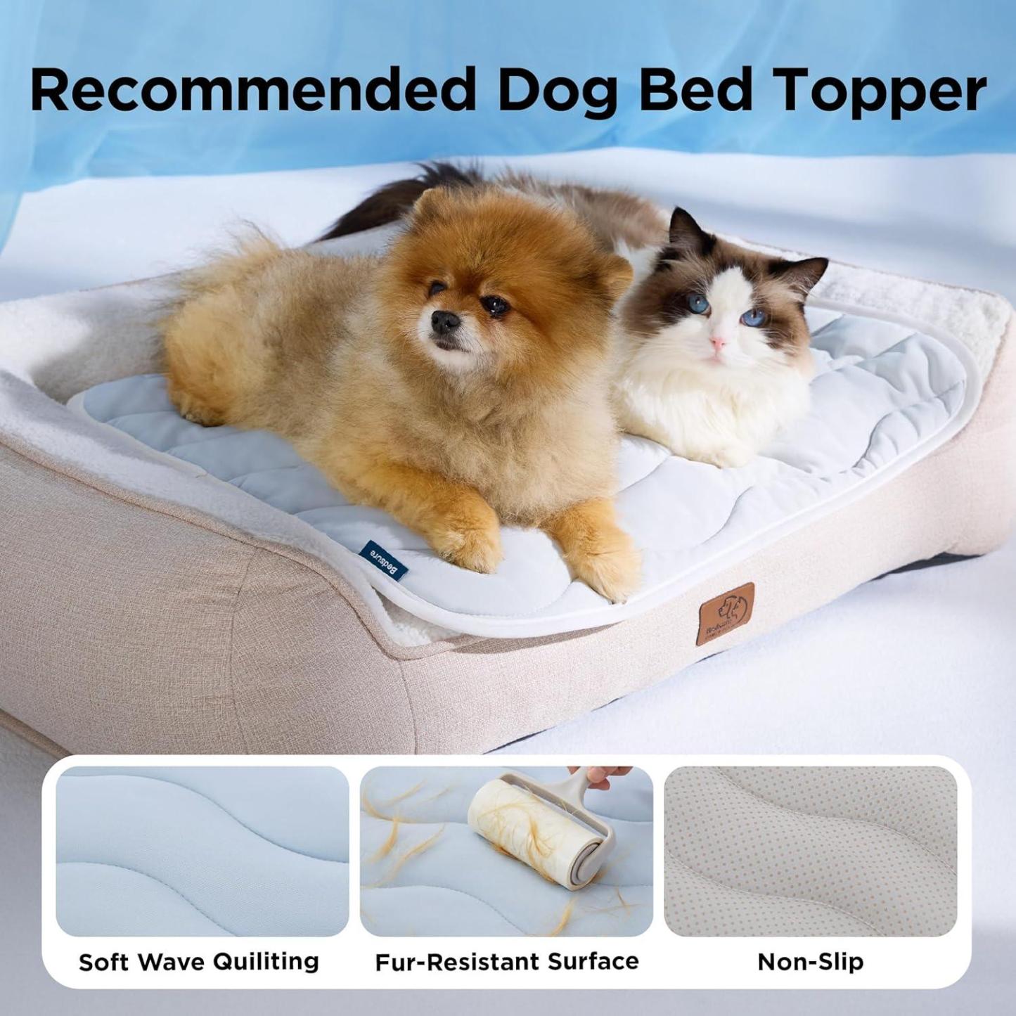 Bedsure Cooling Mat for Large Dogs - Q-Max>0.4 Thin Breathable Cooling Crate Pad Indoor for Pet with Chill Cool Fiber as Cooling Topper,Portable Washable Kennel Mat in Outdoor Summer, 35x23, Blue