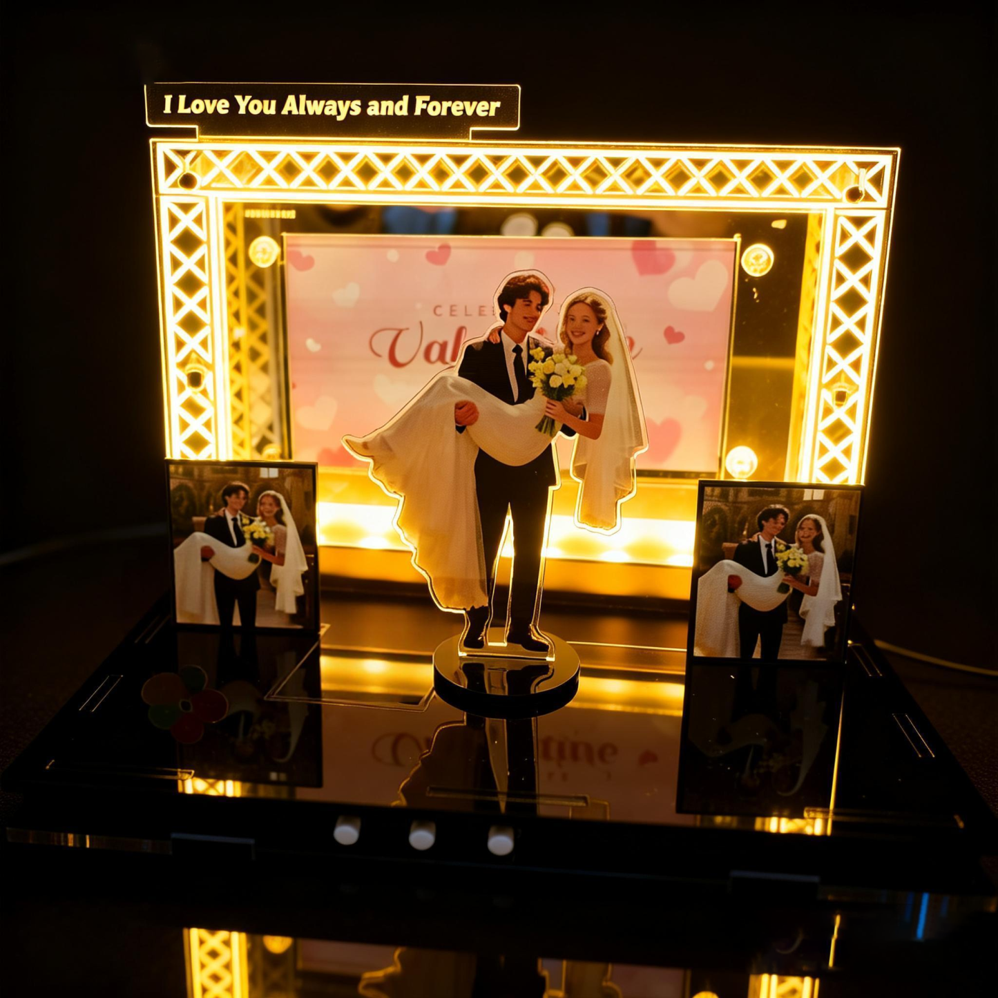 Personalized Mini Music Stage with Lights | Acrylic Couple Gift with Auto Music Player