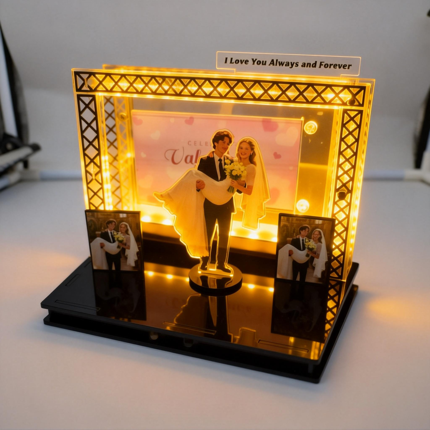 Personalized Mini Music Stage with Lights | Acrylic Couple Gift with Auto Music Player