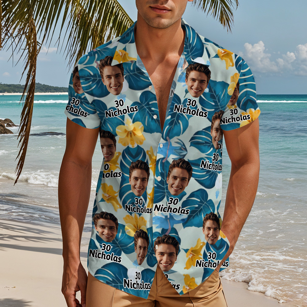 Custom Neon Party Hawaiian Shirt Birthday Shirt With Face & Age - mysiliconefoodbag