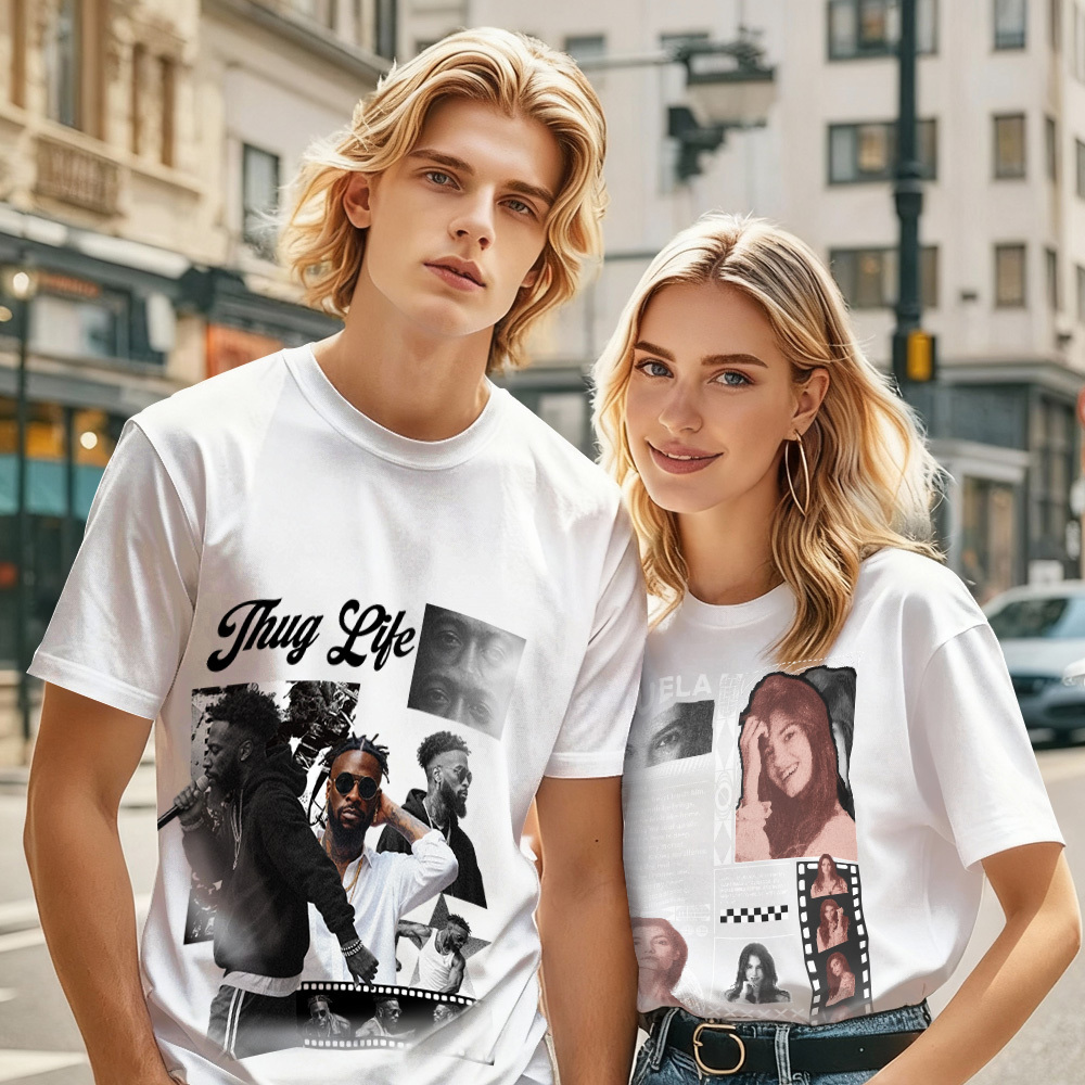 Custom Photo Vintage Tee Rap Star Slim-Style Shady Vibes Personalized Name T-shirt Couple Gifts Black