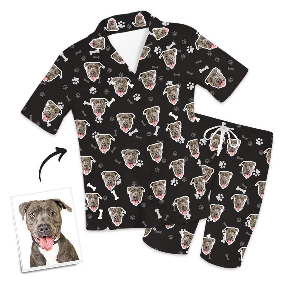 Custom Dog Face Short Sleeved Pajamas Personalised Pet Bone Pajamas - mysiliconefoodbag