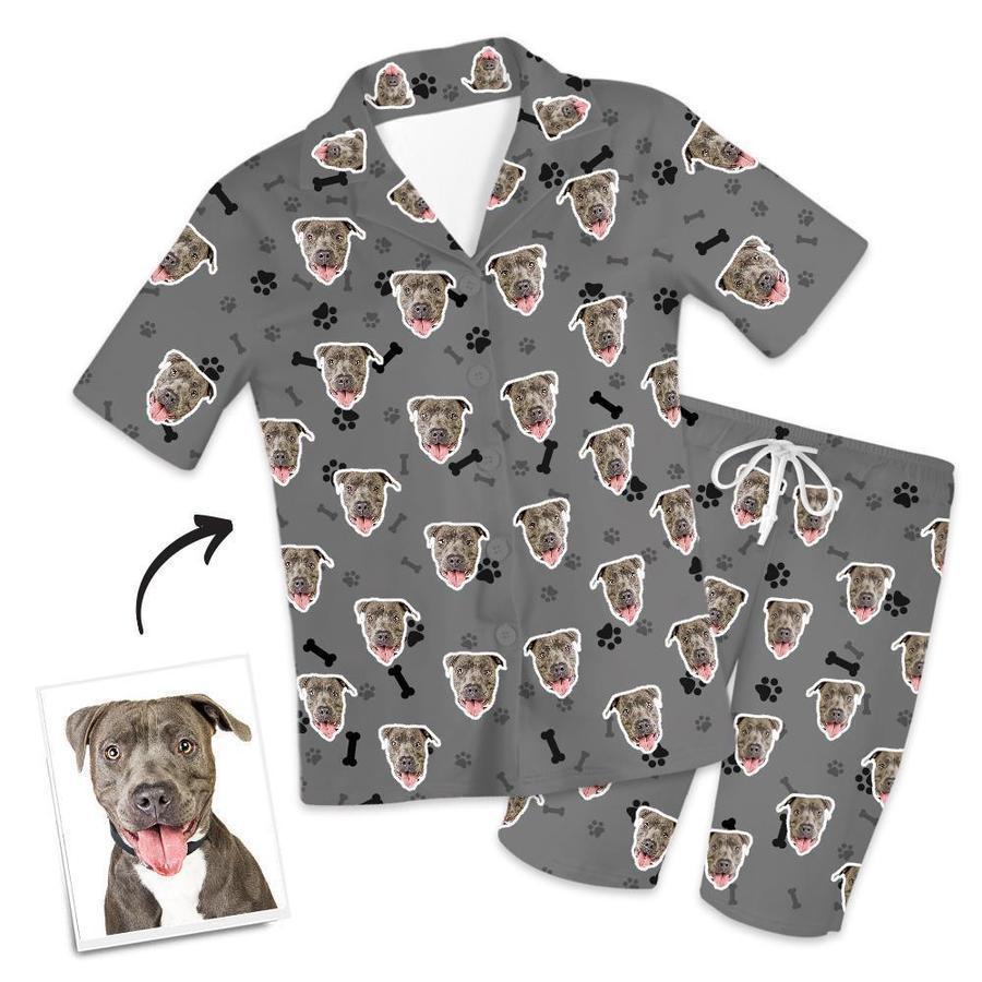 Custom Dog Face Short Sleeved Pajamas Personalised Pet Bone Pajamas - mysiliconefoodbag