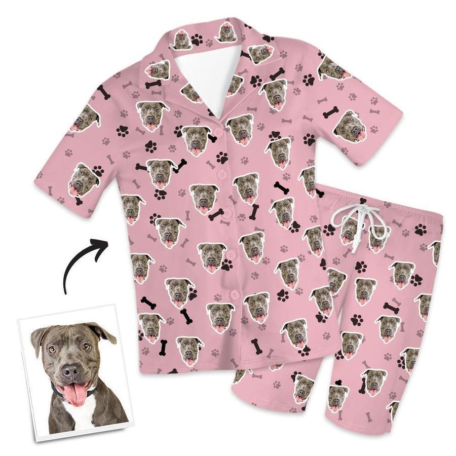 Custom Dog Face Short Sleeved Pajamas Personalised Pet Bone Pajamas - mysiliconefoodbag