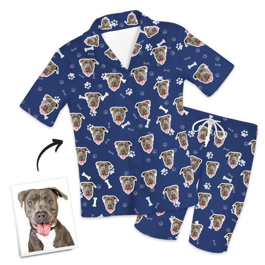 Custom Dog Face Short Sleeved Pajamas Personalised Pet Bone Pajamas - mysiliconefoodbag