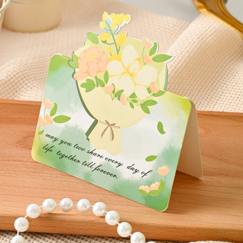 3D Floral Bouquet Greeting Card - Hand-Painted Rose Decor with Message Card for Romantic Gifts - mysiliconefoodbag