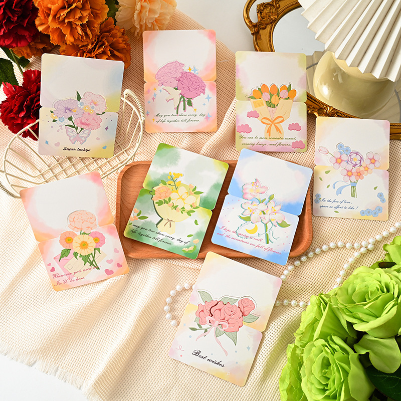 3D Floral Bouquet Greeting Card - Hand-Painted Rose Decor with Message Card for Romantic Gifts - mysiliconefoodbag