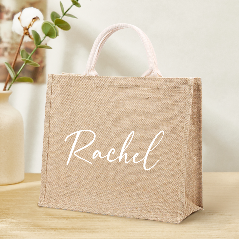 Personalized Burlap Bags Custom Name Monogram Beach Tote Bag Gifts for Her - mysiliconefoodbag