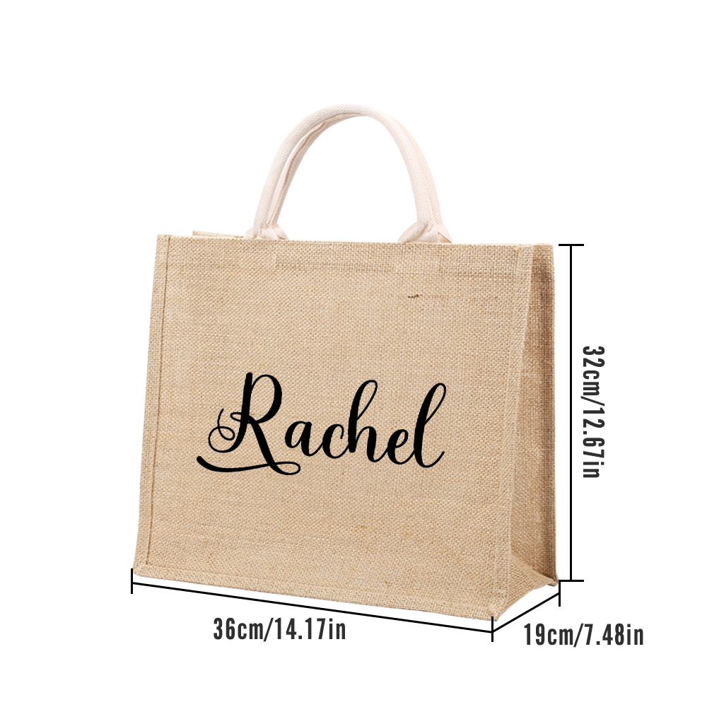 Personalized Burlap Bags Custom Name Monogram Beach Tote Bag Gifts for Her - mysiliconefoodbag