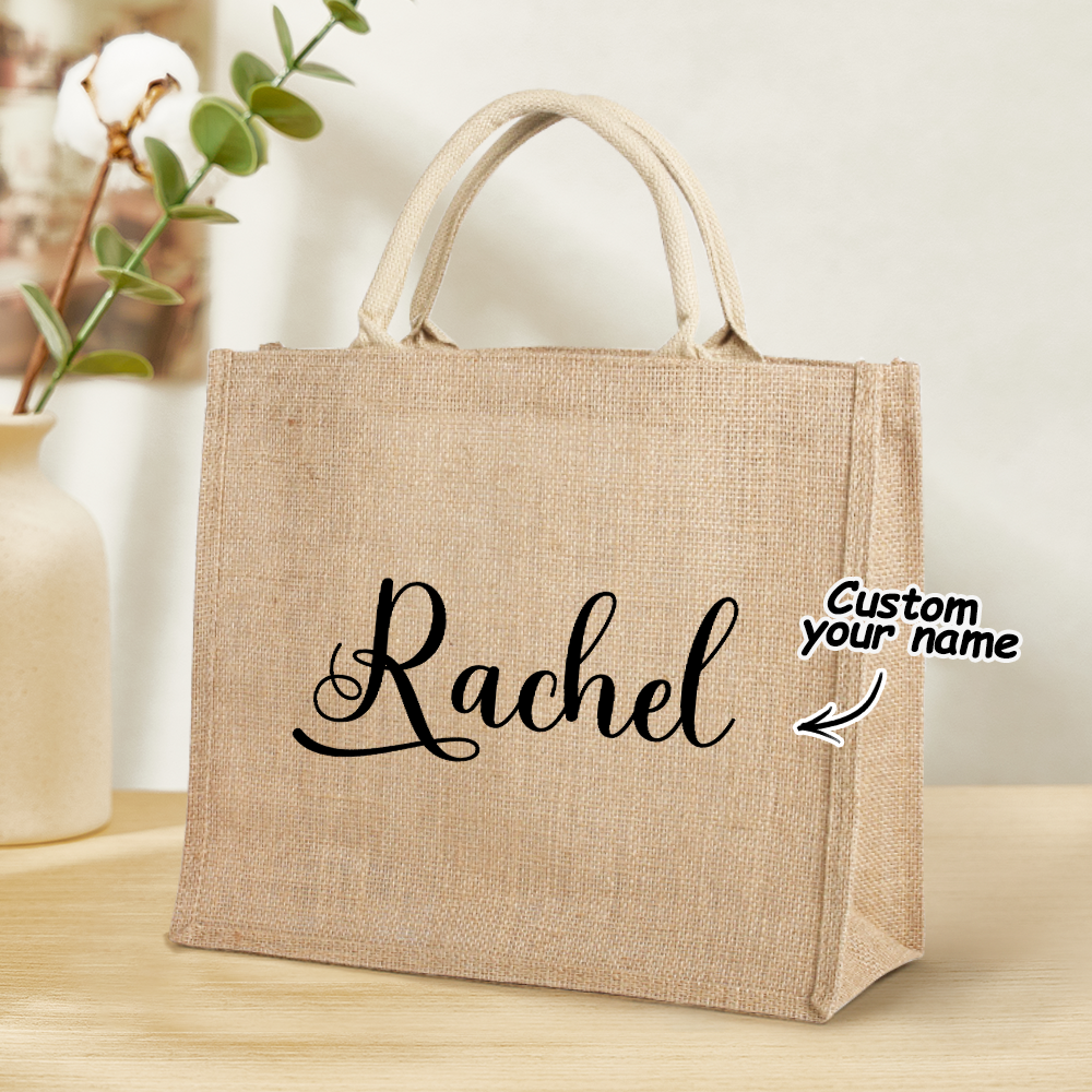 Personalized Burlap Bags Custom Name Monogram Beach Tote Bag Gifts for Her - mysiliconefoodbag
