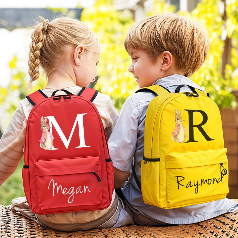 Personalised Name Initial Backpack with Rabbit Design Girls Boys Kids School Bag Back to School Gifts - mysiliconefoodbag