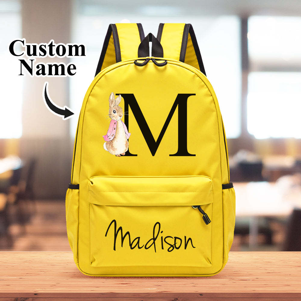 Personalised Name Initial Backpack with Rabbit Design Girls Boys Kids School Bag Back to School Gifts - mysiliconefoodbag