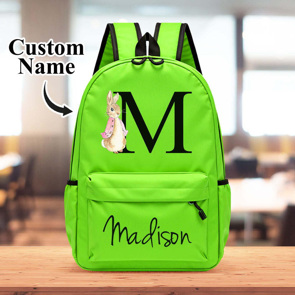 Personalised Name Initial Backpack with Rabbit Design Girls Boys Kids School Bag Back to School Gifts - mysiliconefoodbag