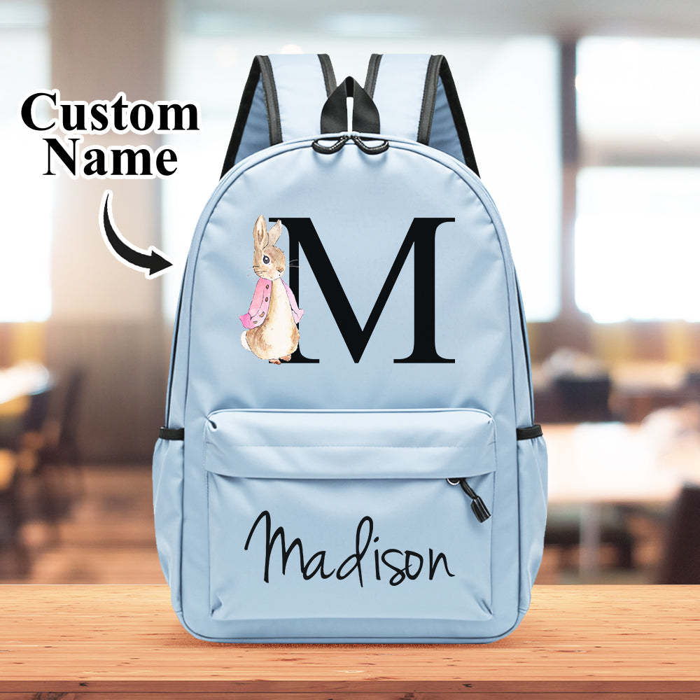 Personalised Name Initial Backpack with Rabbit Design Girls Boys Kids School Bag Back to School Gifts - mysiliconefoodbag