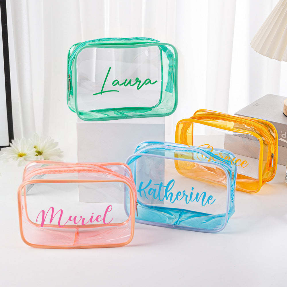 Personalized Name Makeup Bag Clear Waterproof Cosmetic Bag Birthday Wedding Gift for Her - mysiliconefoodbag