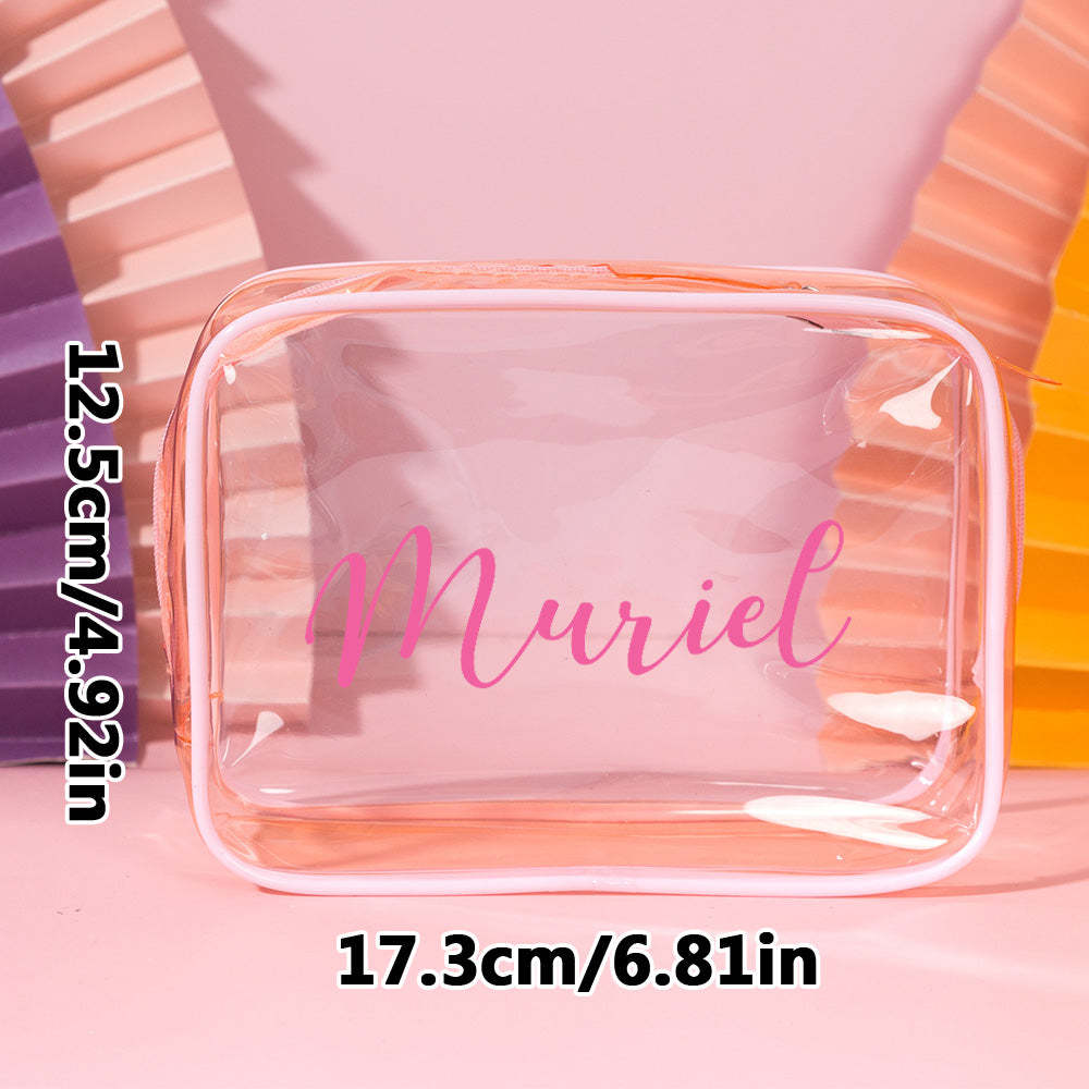 Personalized Name Makeup Bag Clear Waterproof Cosmetic Bag Birthday Wedding Gift for Her - mysiliconefoodbag