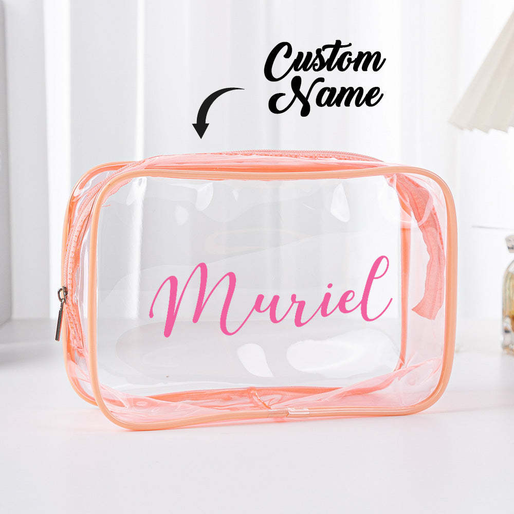 Personalized Name Makeup Bag Clear Waterproof Cosmetic Bag Birthday Wedding Gift for Her - mysiliconefoodbag