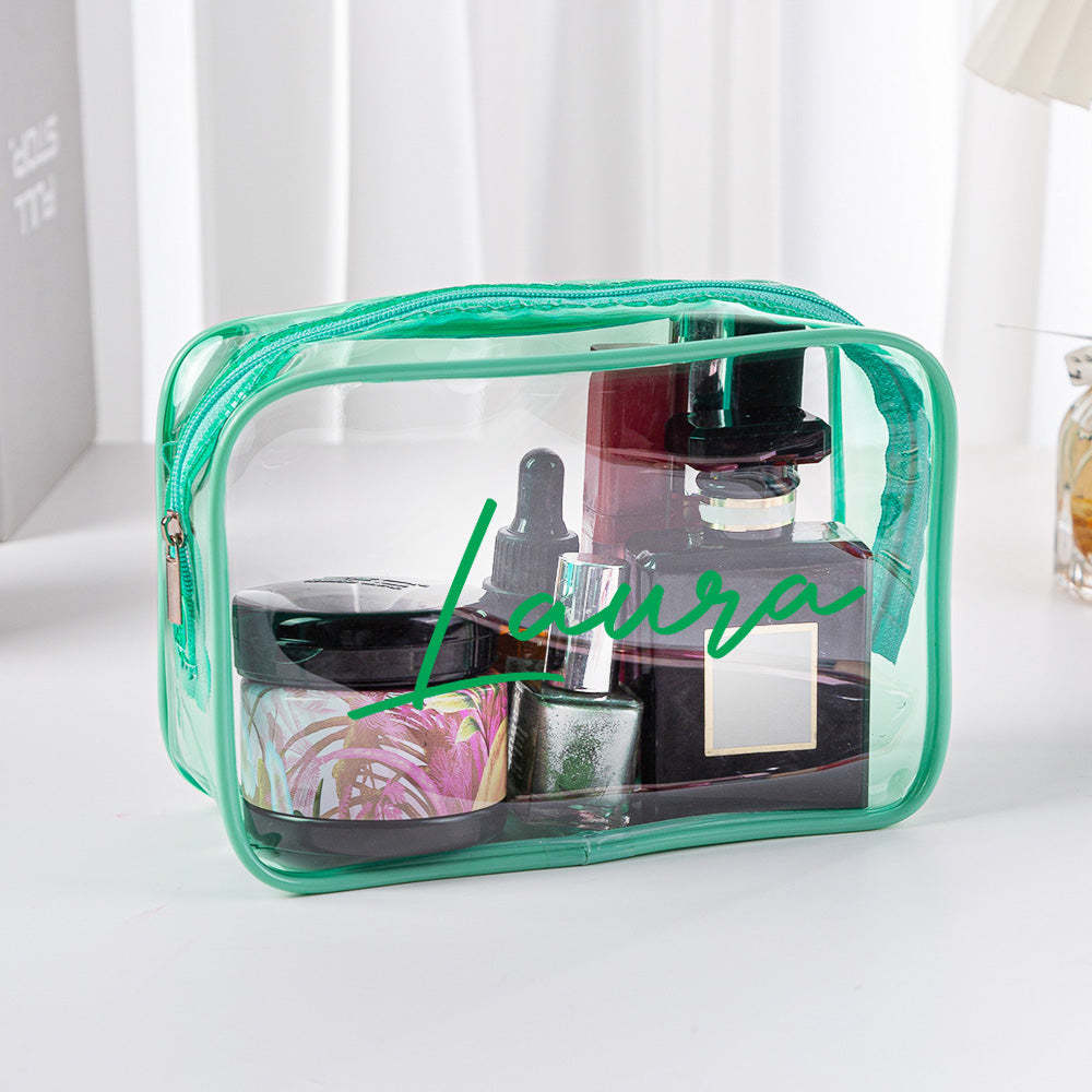 Personalized Name Makeup Bag Clear Waterproof Cosmetic Bag Birthday Wedding Gift for Her - mysiliconefoodbag