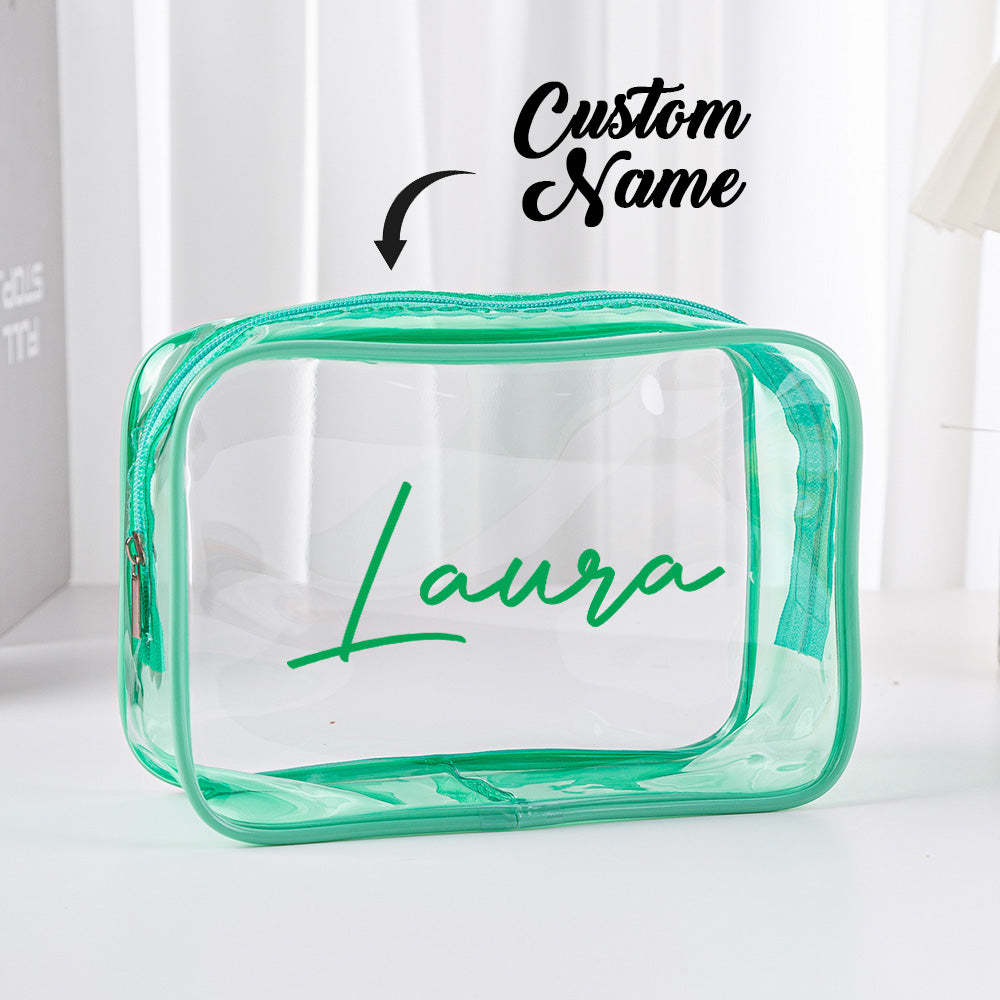 Personalized Name Makeup Bag Clear Waterproof Cosmetic Bag Birthday Wedding Gift for Her - mysiliconefoodbag