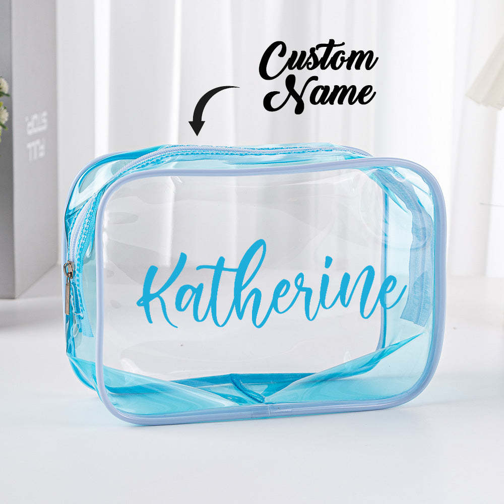 Personalized Name Makeup Bag Clear Waterproof Cosmetic Bag Birthday Wedding Gift for Her - mysiliconefoodbag