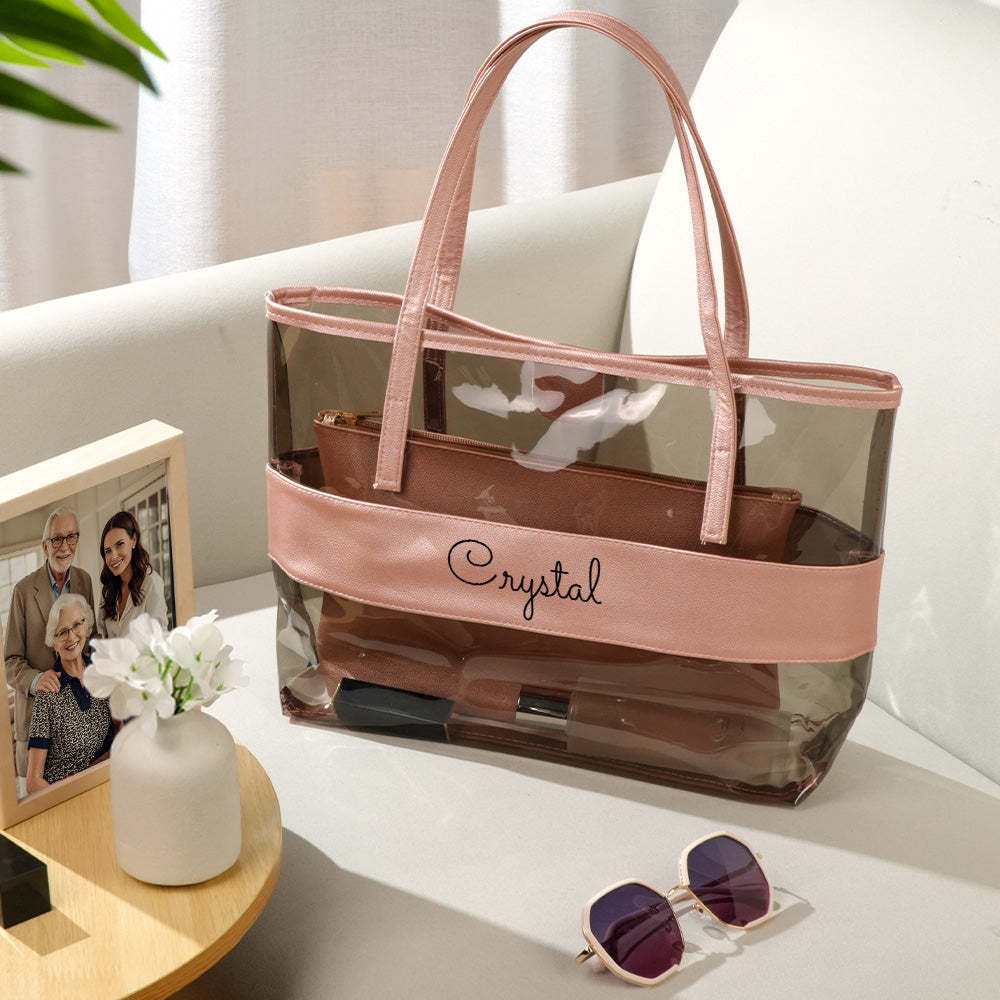 Personalized Name Clear Tote Bag Travel Accessories Birthday Gift for Her - mysiliconefoodbag