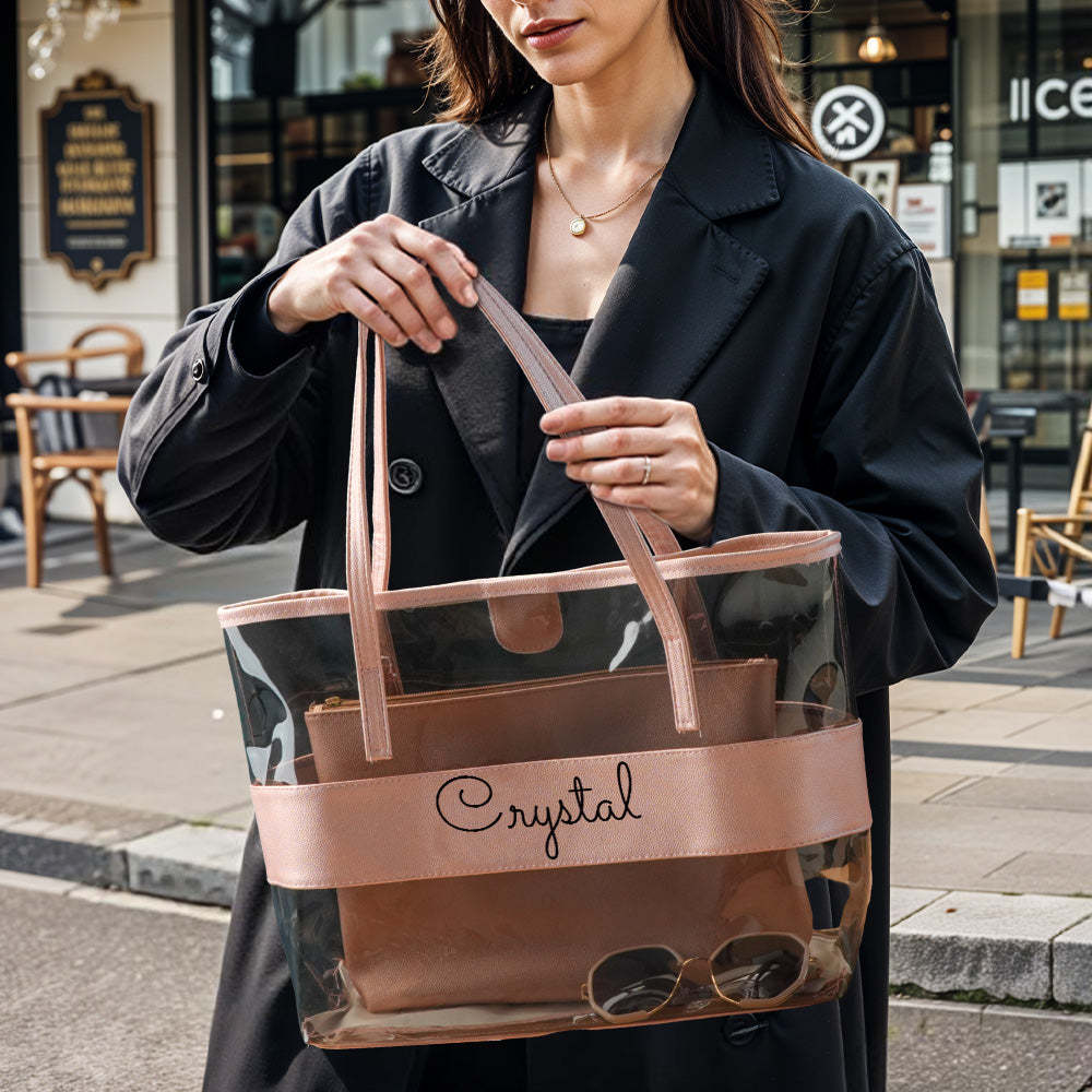 Personalized Name Clear Tote Bag Travel Accessories Birthday Gift for Her - mysiliconefoodbag