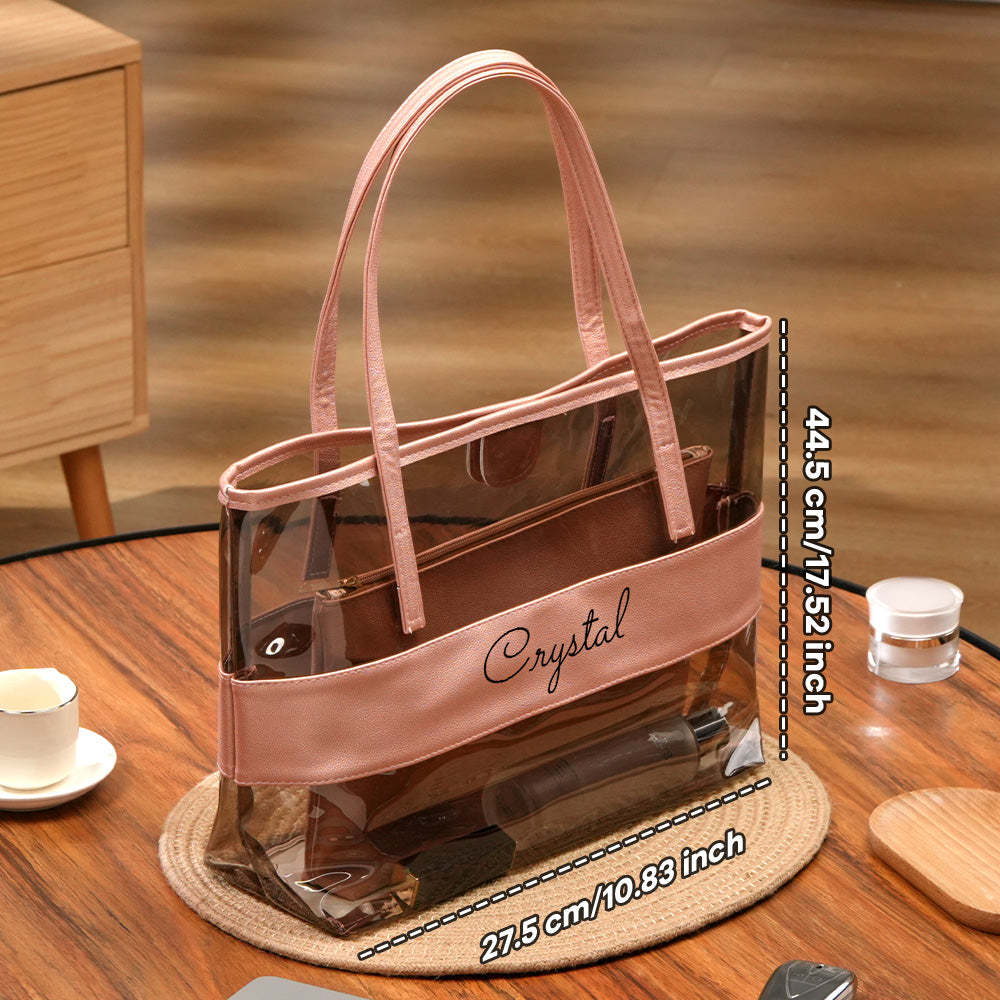 Personalized Name Clear Tote Bag Travel Accessories Birthday Gift for Her - mysiliconefoodbag