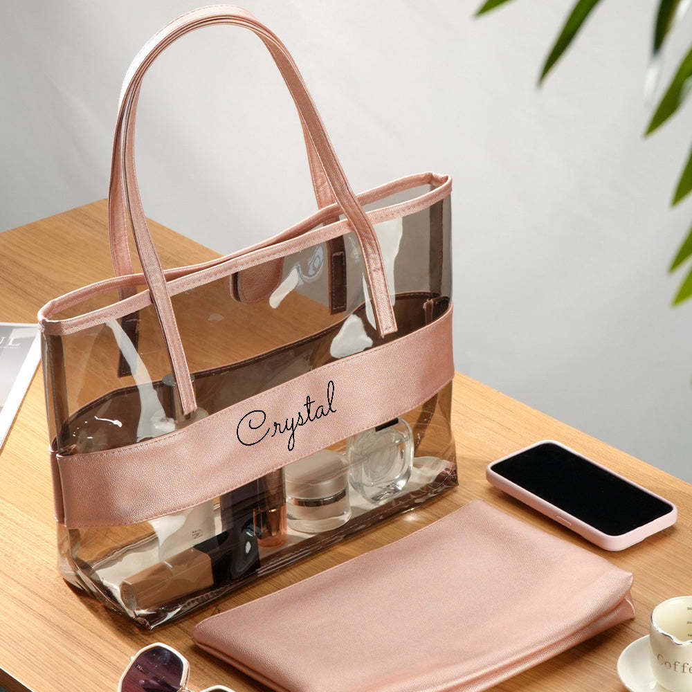 Personalized Name Clear Tote Bag Travel Accessories Birthday Gift for Her - mysiliconefoodbag