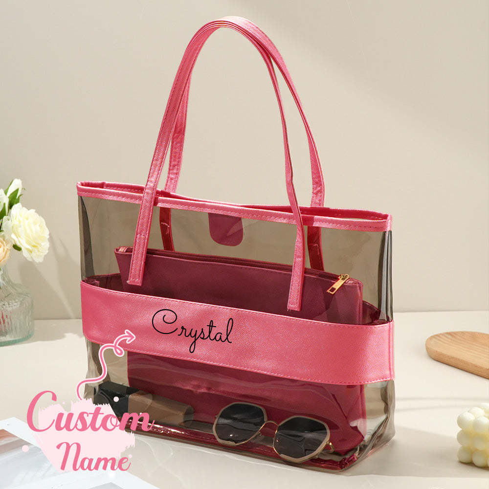 Personalized Name Clear Tote Bag Travel Accessories Birthday Gift for Her - mysiliconefoodbag