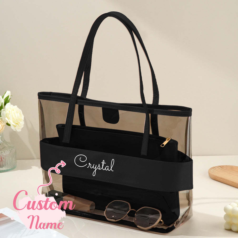 Personalized Name Clear Tote Bag Travel Accessories Birthday Gift for Her - mysiliconefoodbag