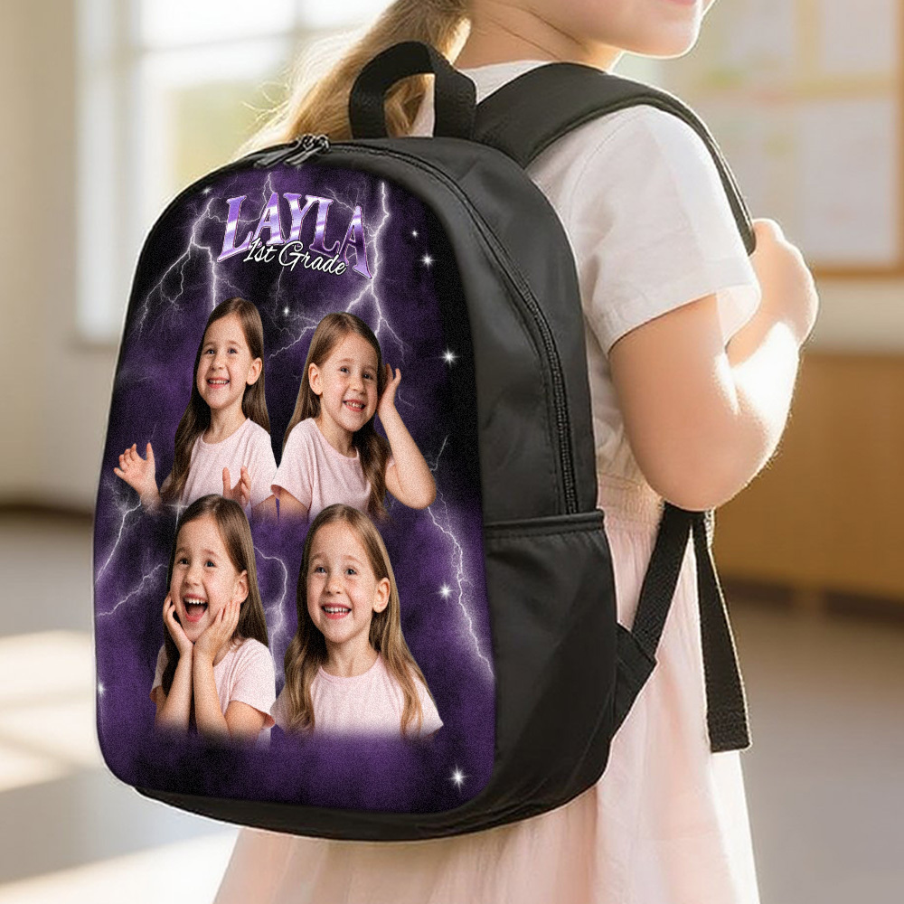 Back To School Photo Vintage Backpack Gift For Kids, Personalized Birthday Gift For Boys Girls, Custom School Bags For Children & Toddlers