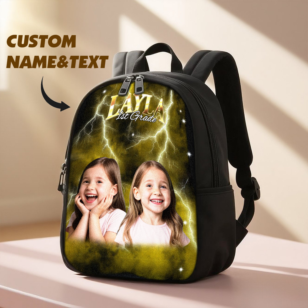 Back To School Photo Vintage Backpack Gift For Kids, Personalized Birthday Gift For Boys Girls, Custom School Bags For Children & Toddlers