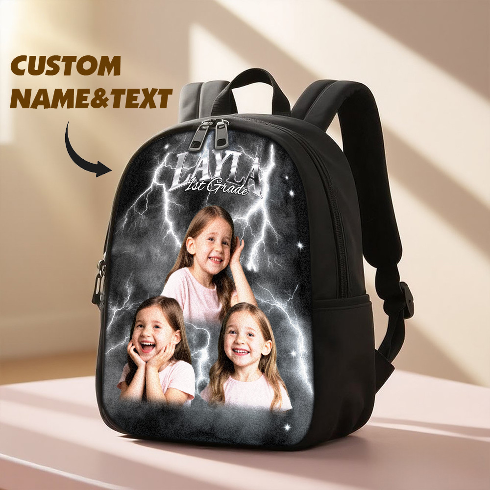 Back To School Photo Vintage Backpack Gift For Kids, Personalized Birthday Gift For Boys Girls, Custom School Bags For Children & Toddlers