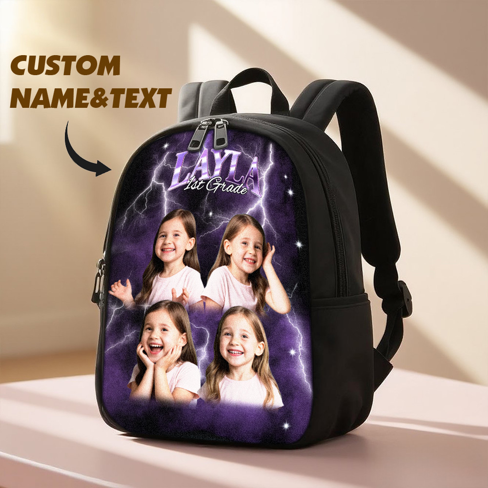 Back To School Photo Vintage Backpack Gift For Kids, Personalized Birthday Gift For Boys Girls, Custom School Bags For Children & Toddlers