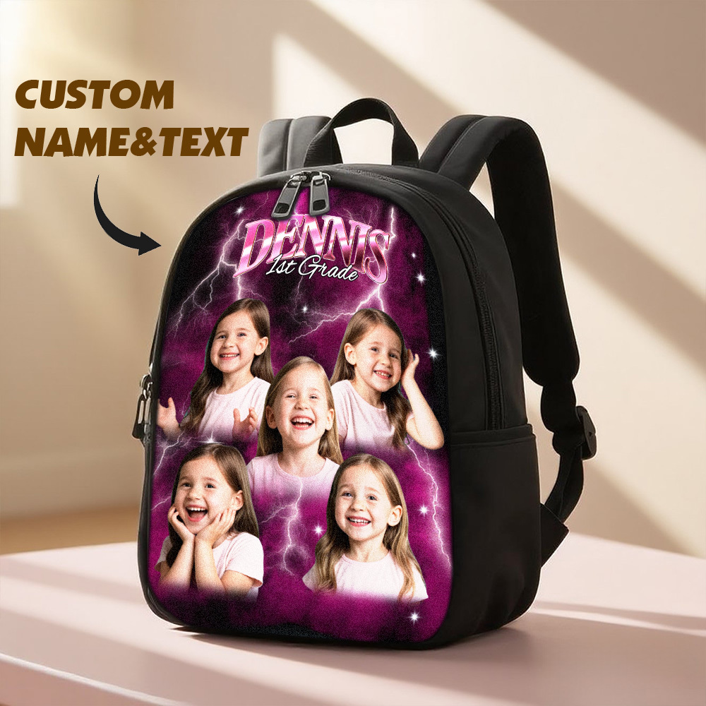 Back To School Photo Vintage Backpack Gift For Kids, Personalized Birthday Gift For Boys Girls, Custom School Bags For Children & Toddlers