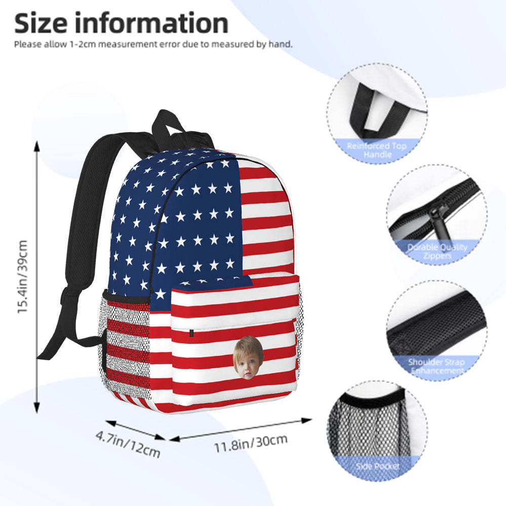 Custom Face Backpack Personalised Flag School Bag - mysiliconefoodbag