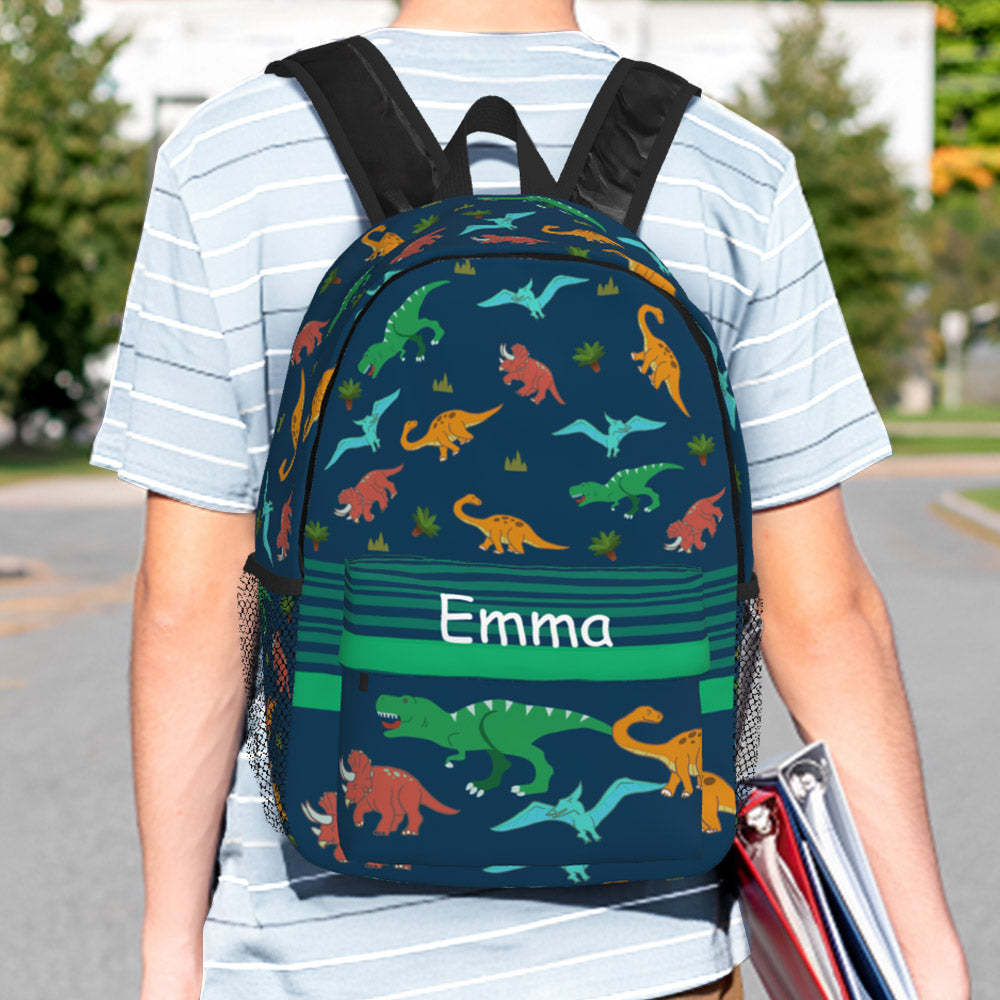 Custom Name Backpack Personalised Dinosaur School Bag - mysiliconefoodbag