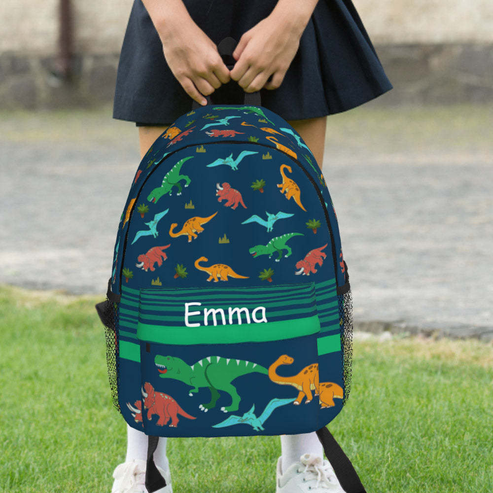 Custom Name Backpack Personalised Dinosaur School Bag - mysiliconefoodbag