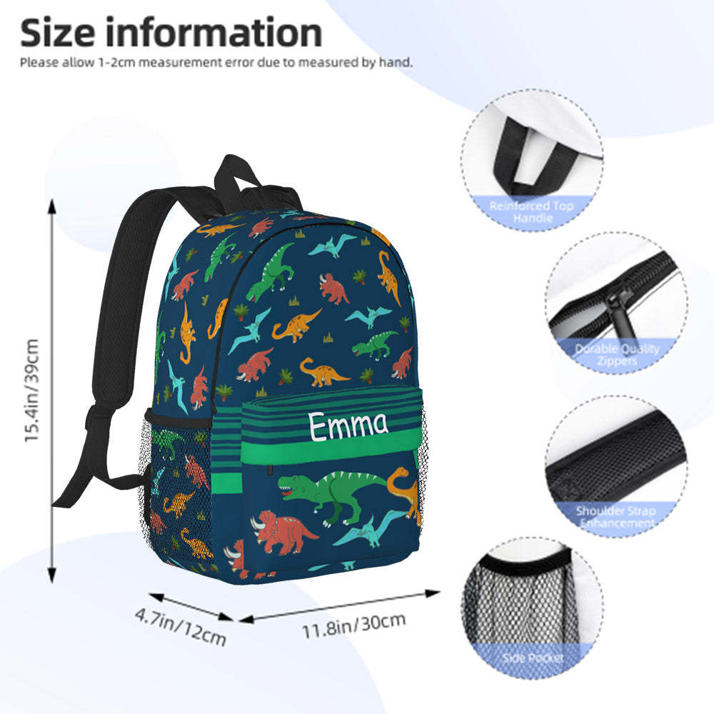 Custom Name Backpack Personalised Dinosaur School Bag - mysiliconefoodbag