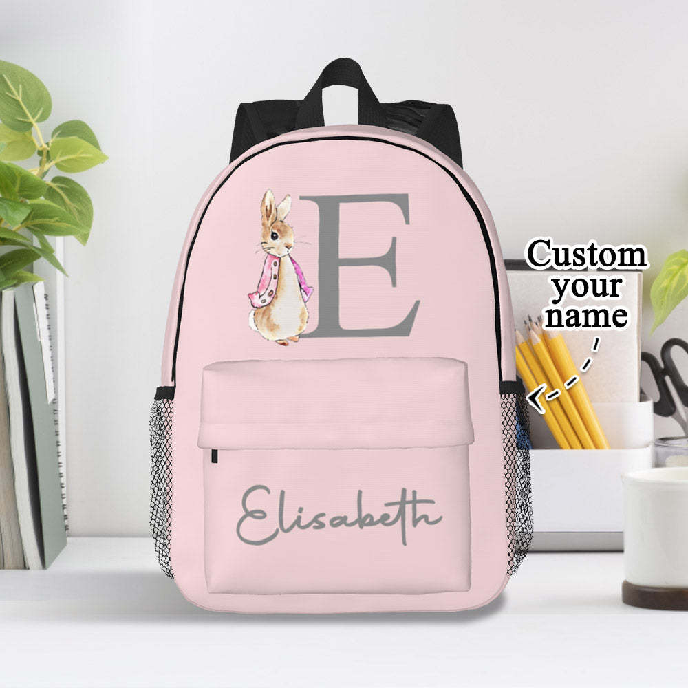 Custom Name Initial Backpack Personalised Rabbit Design School Bag for Kids - mysiliconefoodbag