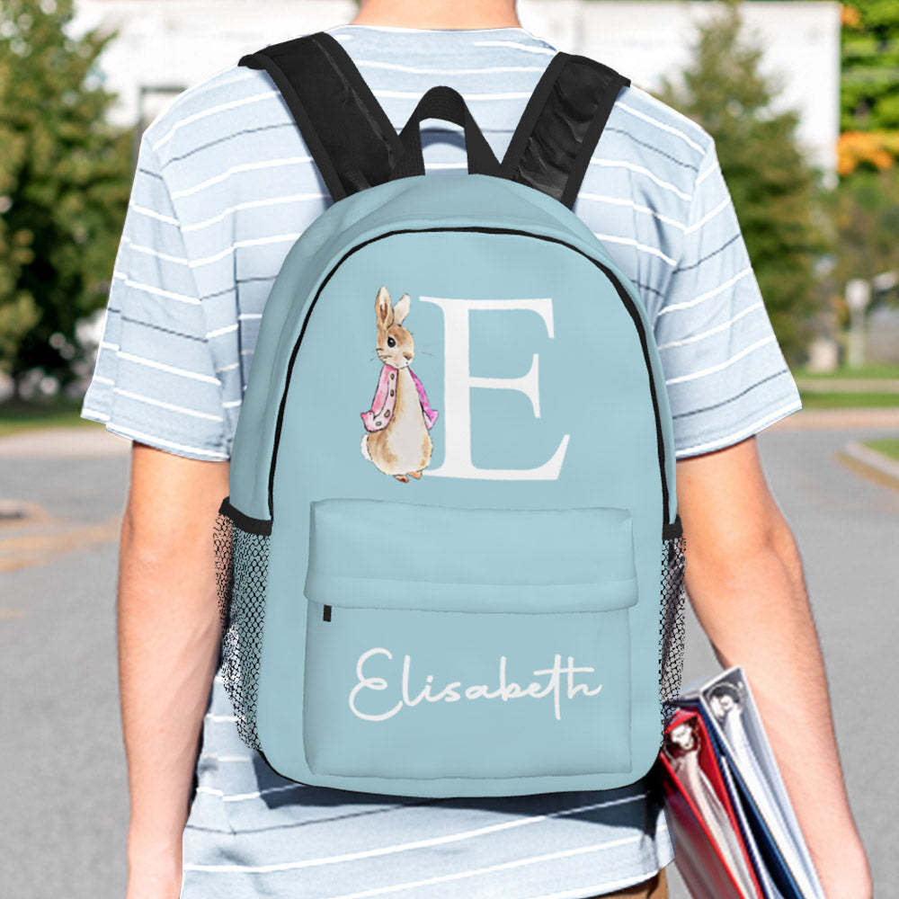 Custom Name Initial Backpack Personalised Rabbit Design School Bag for Kids - mysiliconefoodbag