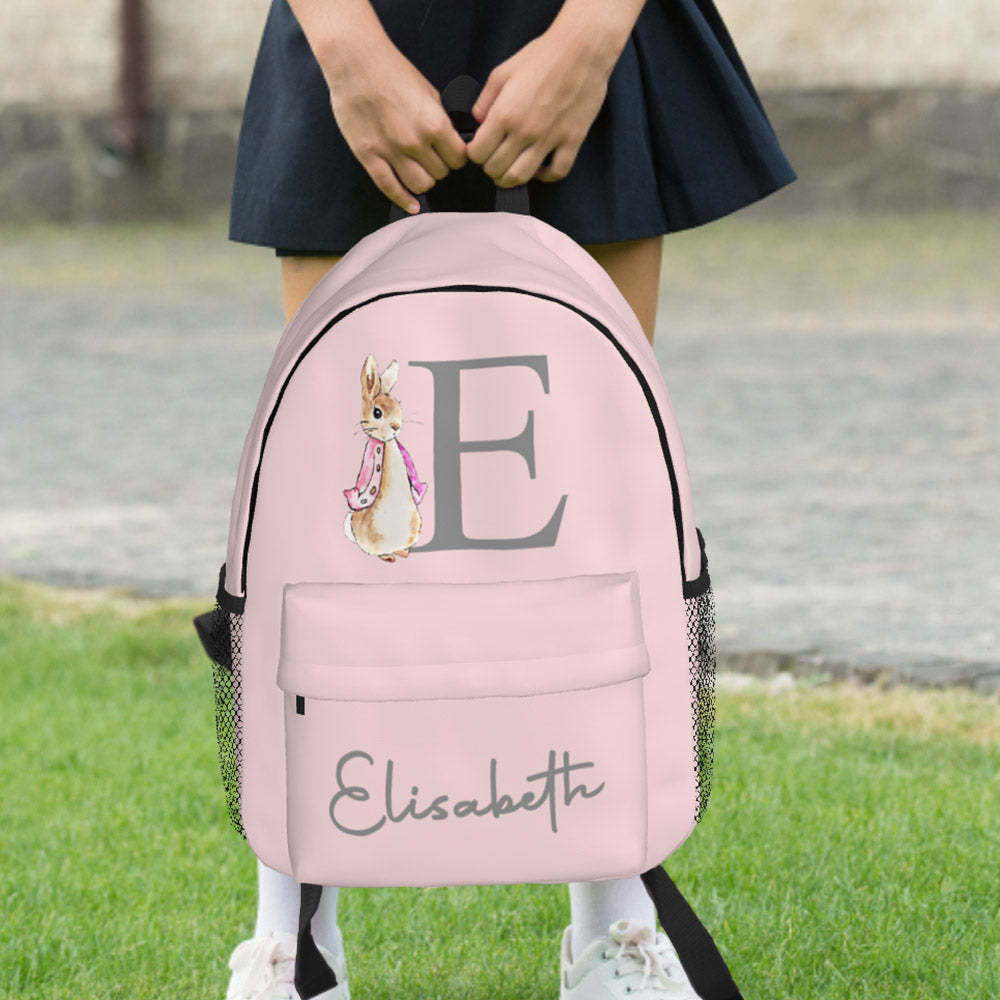 Custom Name Initial Backpack Personalised Rabbit Design School Bag for Kids - mysiliconefoodbag