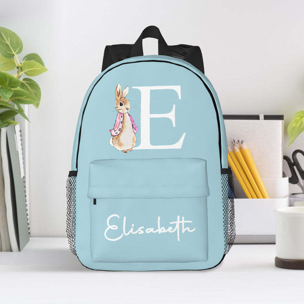 Custom Name Initial Backpack Personalised Rabbit Design School Bag for Kids - mysiliconefoodbag