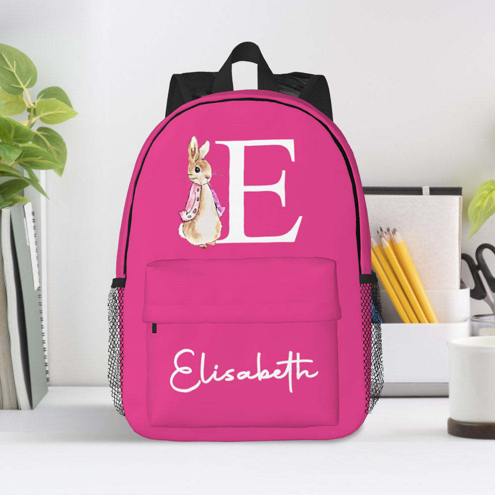 Custom Name Initial Backpack Personalised Rabbit Design School Bag for Kids - mysiliconefoodbag