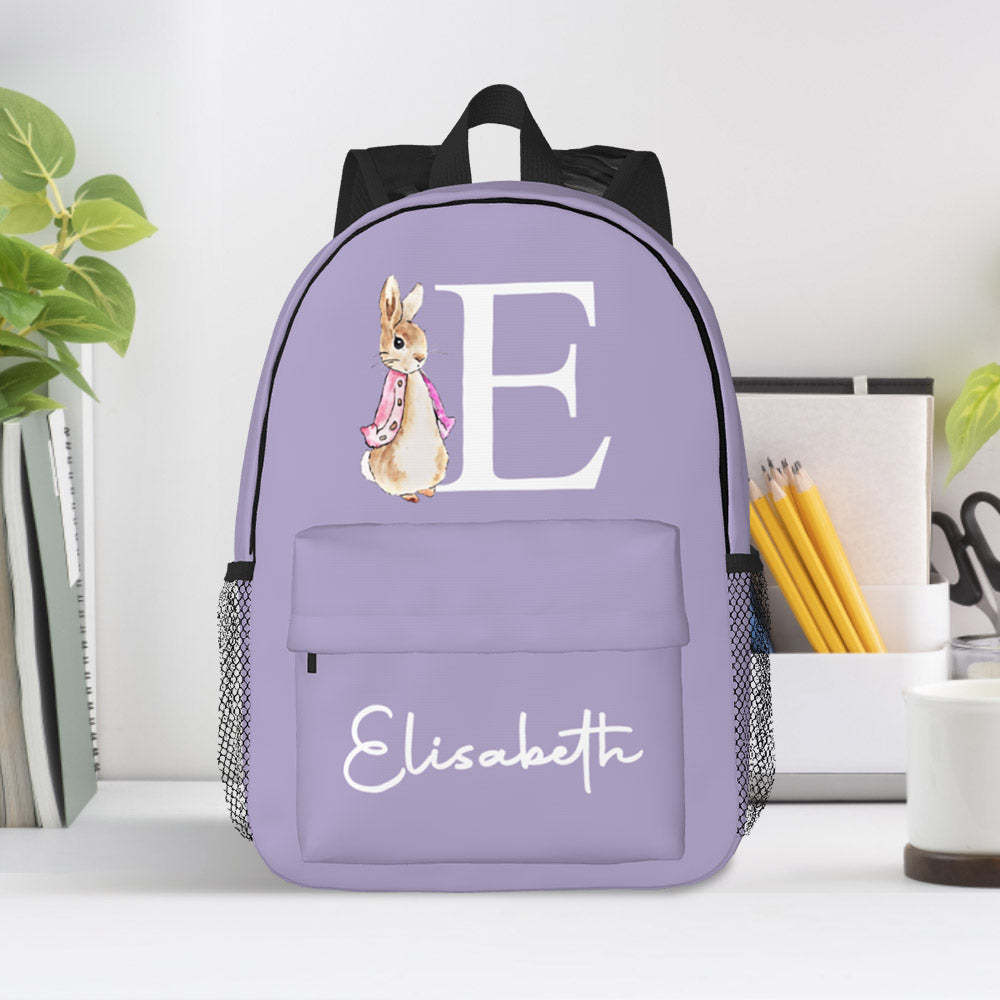 Custom Name Initial Backpack Personalised Rabbit Design School Bag for Kids - mysiliconefoodbag