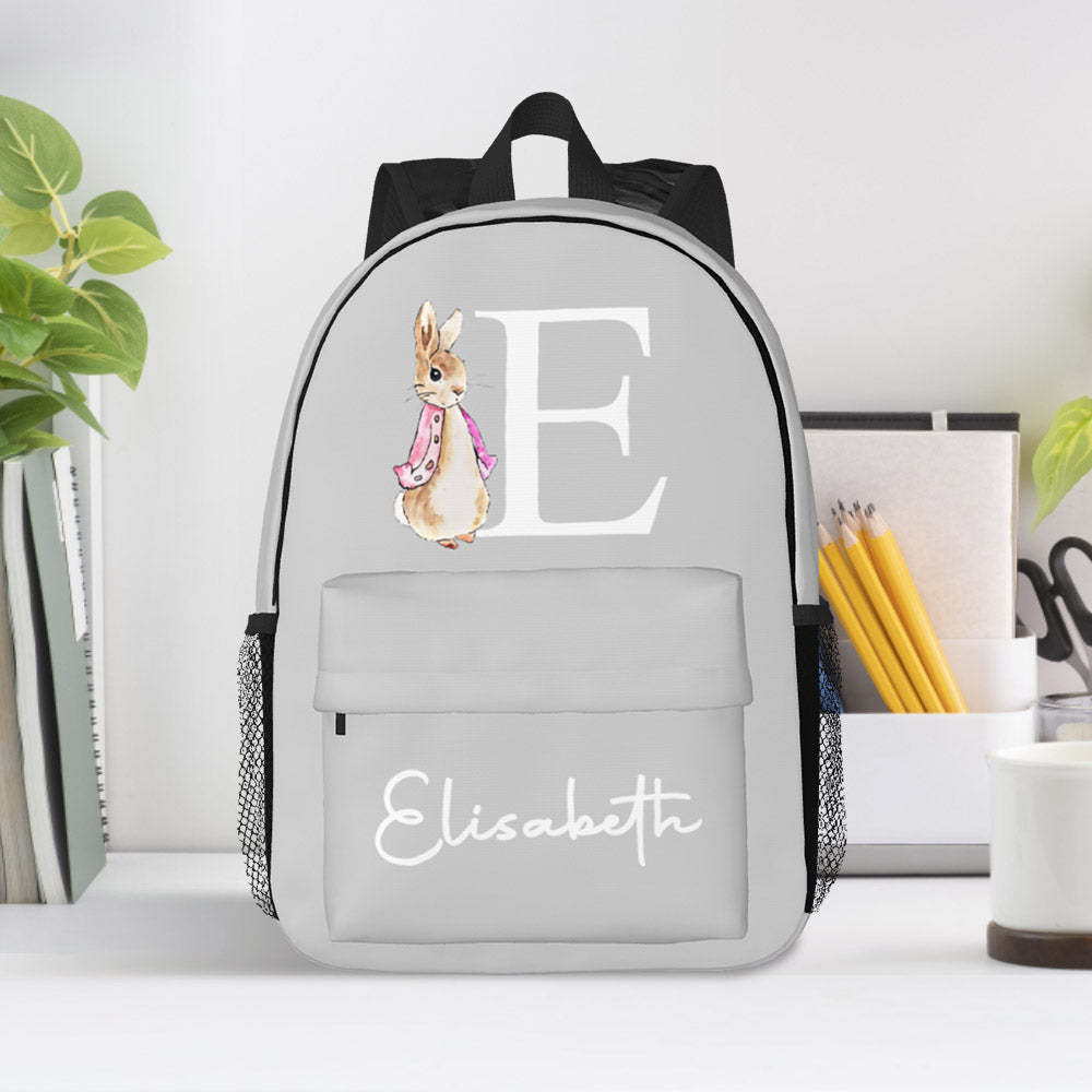 Custom Name Initial Backpack Personalised Rabbit Design School Bag for Kids - mysiliconefoodbag